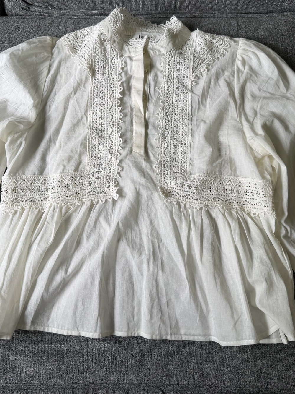 ba&sh White Lace-Trim Peasant Blouse